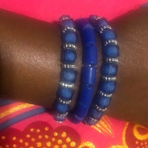 These are handmade blue and dark blue bracelets.one for $10